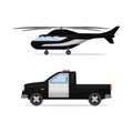 Police Car and Helicopter or Radio Patrol Vehicle Vector Set Royalty Free Stock Photo