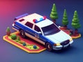 police car isometric 3d isolated on gradient blue and purple background Royalty Free Stock Photo