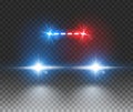 Police car light siren in night on transparent. Patrol cop emergency police car flasher