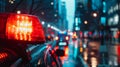 Police Car Lights Bokeh in the City Night. Generative ai Royalty Free Stock Photo
