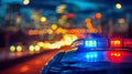 Police Car Lights Bokeh in the City Night. Generative ai Royalty Free Stock Photo