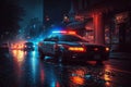 Police Car Lights at Night in the City. AI