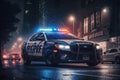 Police Car Lights at Night in the City. AI