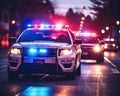 police car lights at night in the city. Royalty Free Stock Photo