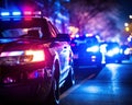 police car lights at night in the city. Royalty Free Stock Photo