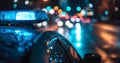 police car lights at night in city street with selective focus and bokeh Royalty Free Stock Photo