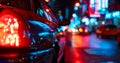 police car lights at night in city street with selective focus and bokeh Royalty Free Stock Photo