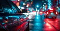 police car lights at night in city street with selective focus and bokeh Royalty Free Stock Photo