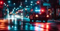 police car lights at night in city street with selective focus and bokeh Royalty Free Stock Photo