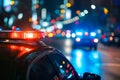 police car lights at night in city street with selective focus and bokeh Royalty Free Stock Photo