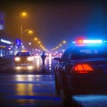 police car lights at night in modern city, neural network generated art Royalty Free Stock Photo