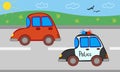Police car, orange car driving along the road. Illustration for printing, backgrounds, wallpapers, covers, packaging Royalty Free Stock Photo