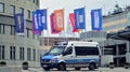 Warsaw, Poland. 29 December 2023. Police car parked outside front of TVP building. Royalty Free Stock Photo