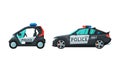 Police Car or Patrol Car as Ground Vehicle for Transportation Vector Set Royalty Free Stock Photo