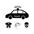 Police car, policeman, thief icons Royalty Free Stock Photo