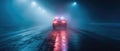 A Police Car Races Through Foggy Night, Responding To An Emergency