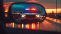 A Police Car is Reflected in a Car Side Mirror