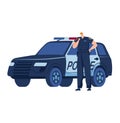 Police car, security vehicle isolated on white, security patrol transport, design, in cartoon style vector illustration. Royalty Free Stock Photo