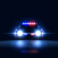 Police car sheriff at night with flashing light. Police security patrol on car in dark with siren, vector illustration Royalty Free Stock Photo