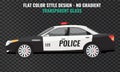 Police car side view. Flat and solid color vector illustration.