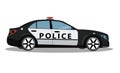 Police car, side view isolated on white background. Police patrol transport. Vector illustration Royalty Free Stock Photo
