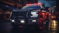 Police car with sirens and lights in the city at night Royalty Free Stock Photo