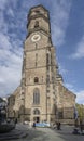 Police car and Stiftskirche, Stuttgart