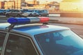 Police car on the street close up Royalty Free Stock Photo