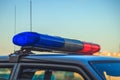 Police car on the street close up Royalty Free Stock Photo