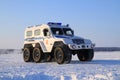 Police car TREKOL among the tundra of the North of Siberia Royalty Free Stock Photo