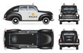 Police car vector mockup. Isolated vehicle template side, front, back, top view Royalty Free Stock Photo