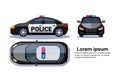 Police Car On White Background Isolated Top, Side And Front View Over Copy Space Royalty Free Stock Photo