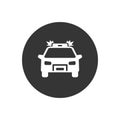 Police car white icon on gray. Vector in flat style Royalty Free Stock Photo