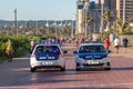 Police cars on patrol Durban beachfront promenade Royalty Free Stock Photo