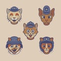 Police Cat Cartoon Set