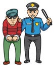 Police catch thief cartoon design illustration