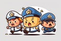 Police chasing criminals, cute character cartoon, building background, vector, clip art, Made by AI,Artificial intelligence