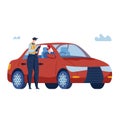 Police check document, vehicle control, police officer man, isolated on white, design, in cartoon style vector