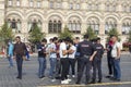 Police check documents of a group of Kyrgyz migrants on Red Square