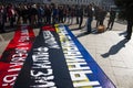 Police chief Viktor Biryukov checks posters opposition peace March