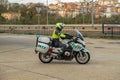 Police from the Civil Traffic Guard drives his motorcycle on a road in Spain Royalty Free Stock Photo