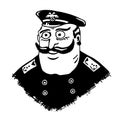 Police Commissioner. Man in uniform and epaulets. Honest man in law. Mustachioed man with bulging eyes. Comic character. Royalty Free Stock Photo
