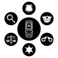 Police concept with car and accessories icons