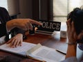 The police conducted an investigation. Inquiring about the violation of state laws Arrest the culprit offender Handcuffing Royalty Free Stock Photo