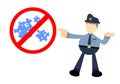 police officer protection stop against corona virus pathogen cartoon doodle flat design vector illustration