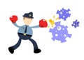 police officer protection fight against corona virus pathogen cartoon doodle flat design vector illustration