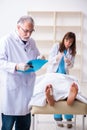 Police coroner examining dead body corpse in morgue Royalty Free Stock Photo