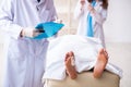 Police coroner examining dead body corpse in morgue Royalty Free Stock Photo