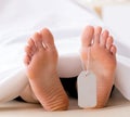 The police coroner examining dead body corpse in morgue Royalty Free Stock Photo