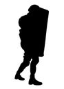 Policeman with anti riot shield vector silhouette